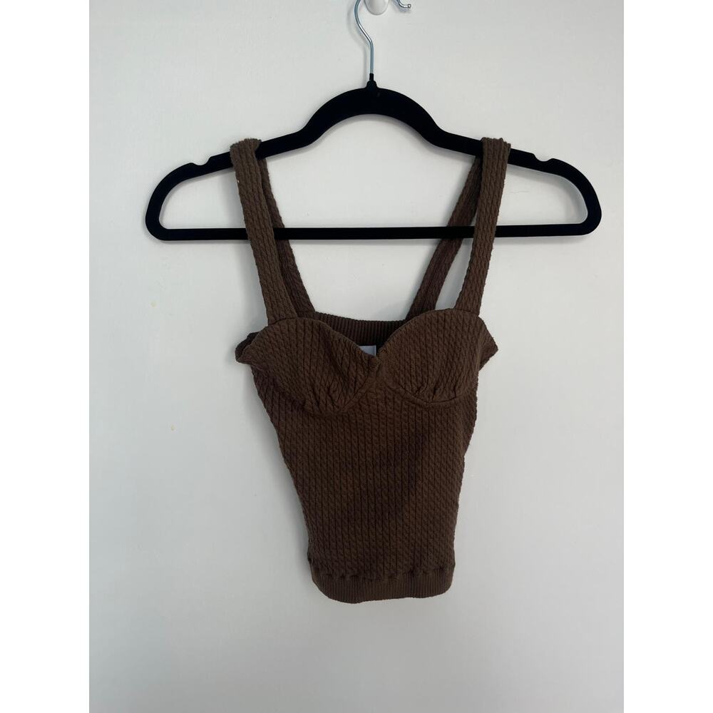 Danielle Bernstein Knit Tank Top‎ Women XS Brown Cable Textured Bustier Style